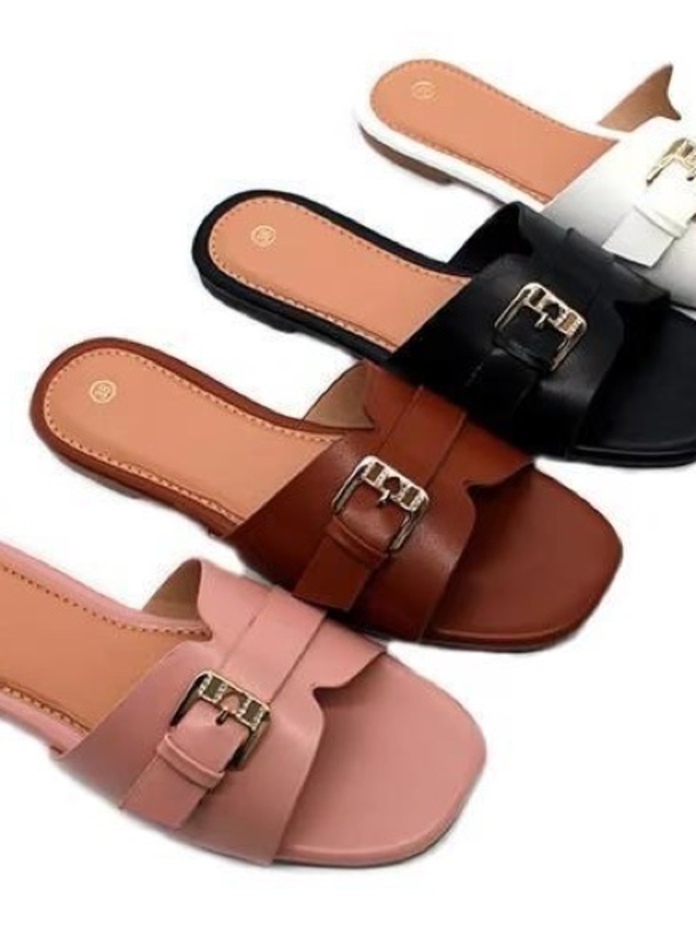 Women's Buckle Slide Mules in Pink, Brown & Black